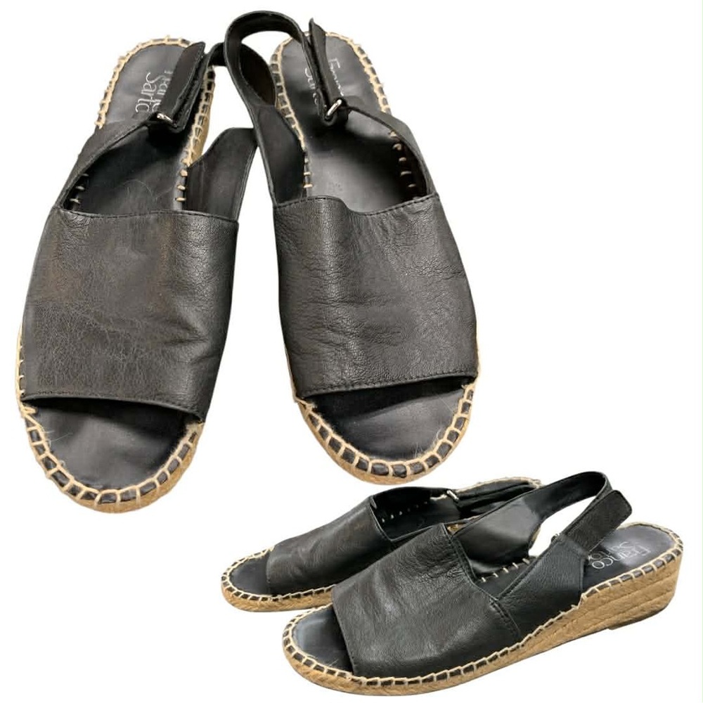 Franco Sarto Black Leather Open-Toe Espadrille Slingbacks S9.5